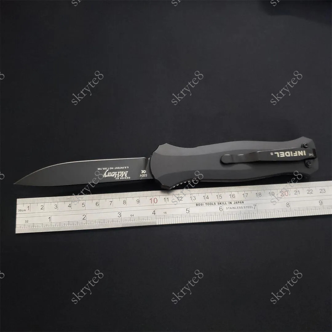 8Models 3300BK Infidel Out the front Knife 3.95 D2 Black Double Edge Blade Aluminum Handles Outdoor Camp Hunt Tactical Pocket Knives 3310 3350 EDC too