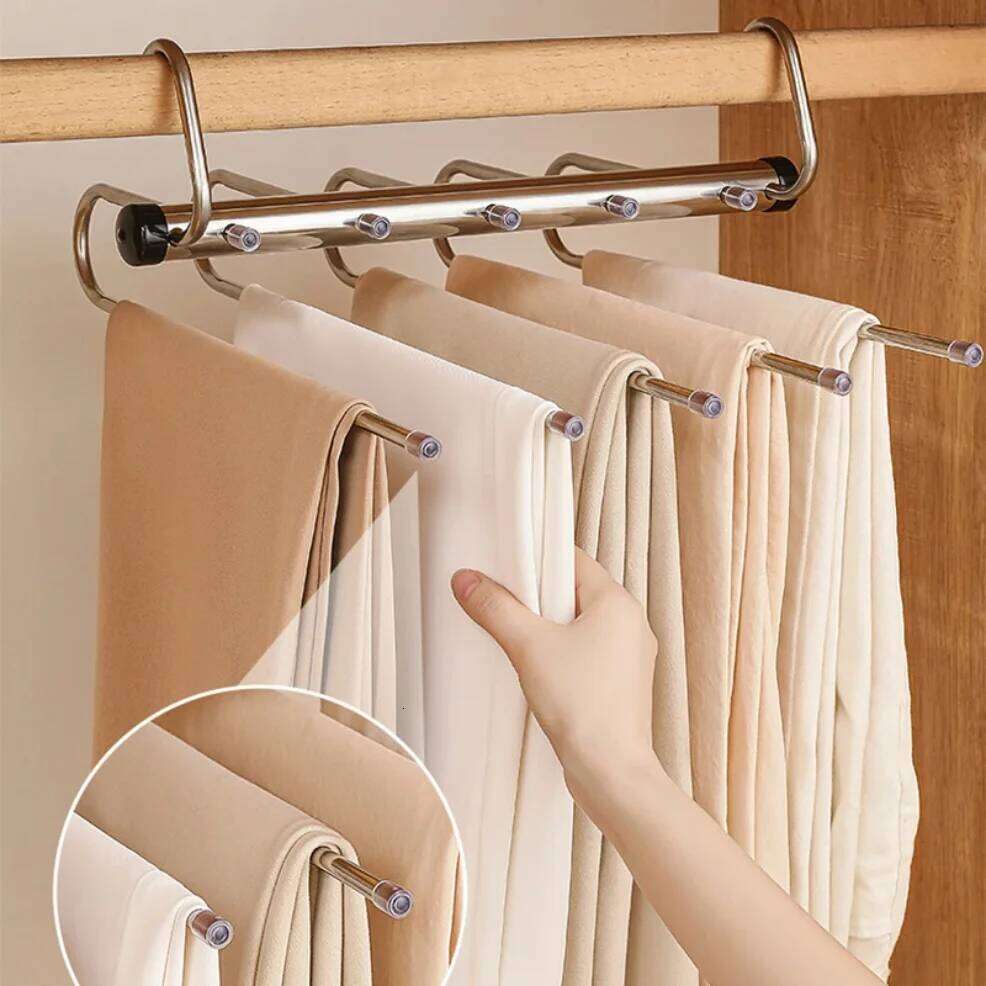 1/2pcs Folding Magic Pants Hangers,5/9Layer Stainless Steel Space Saving Clothes Rack,Jeans Trousers Scarf Organizers for Closet 26T0109