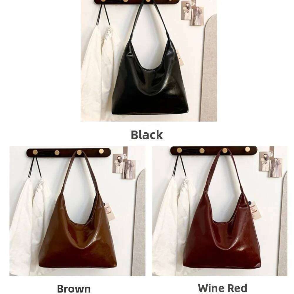 Casual Wine Red Hobo korean Style Large Capacity Underarm Vintage Simple Tote Bag Commute XJ260109