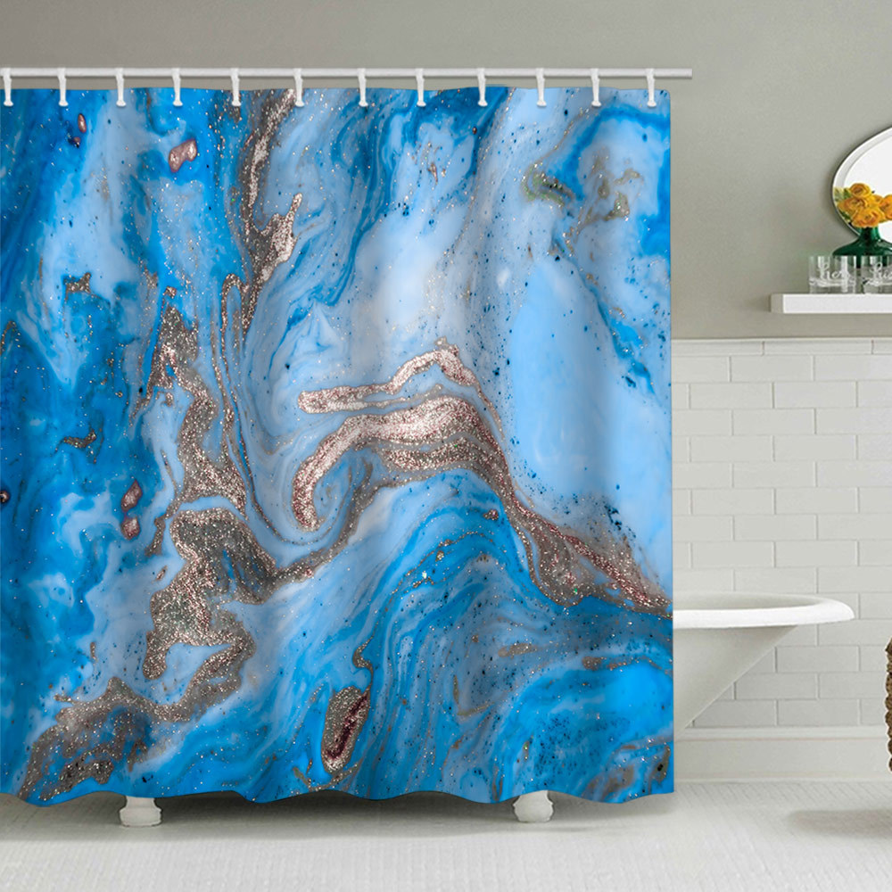 YL-38121 Marble Pattern Shower Curtain, Abstract Geometric Texture, Polyester Waterproof Shower Curtain Set with Hooks