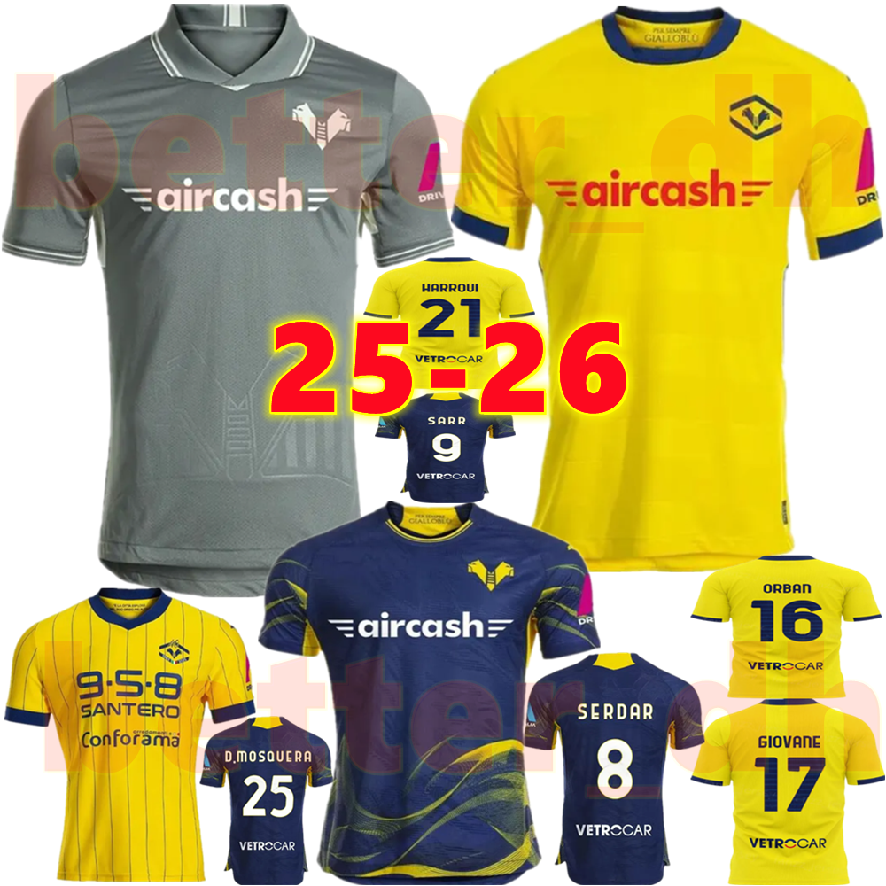 25 26 Hellas Verona F.C. Soccer Jerseys 40th anniversary ORBAN BRADARIC SERDAR D.MOSQUERA Football Shirts 2025 2026 SARR AL MUSRATI AJAYI HARROUI Men Uniforms