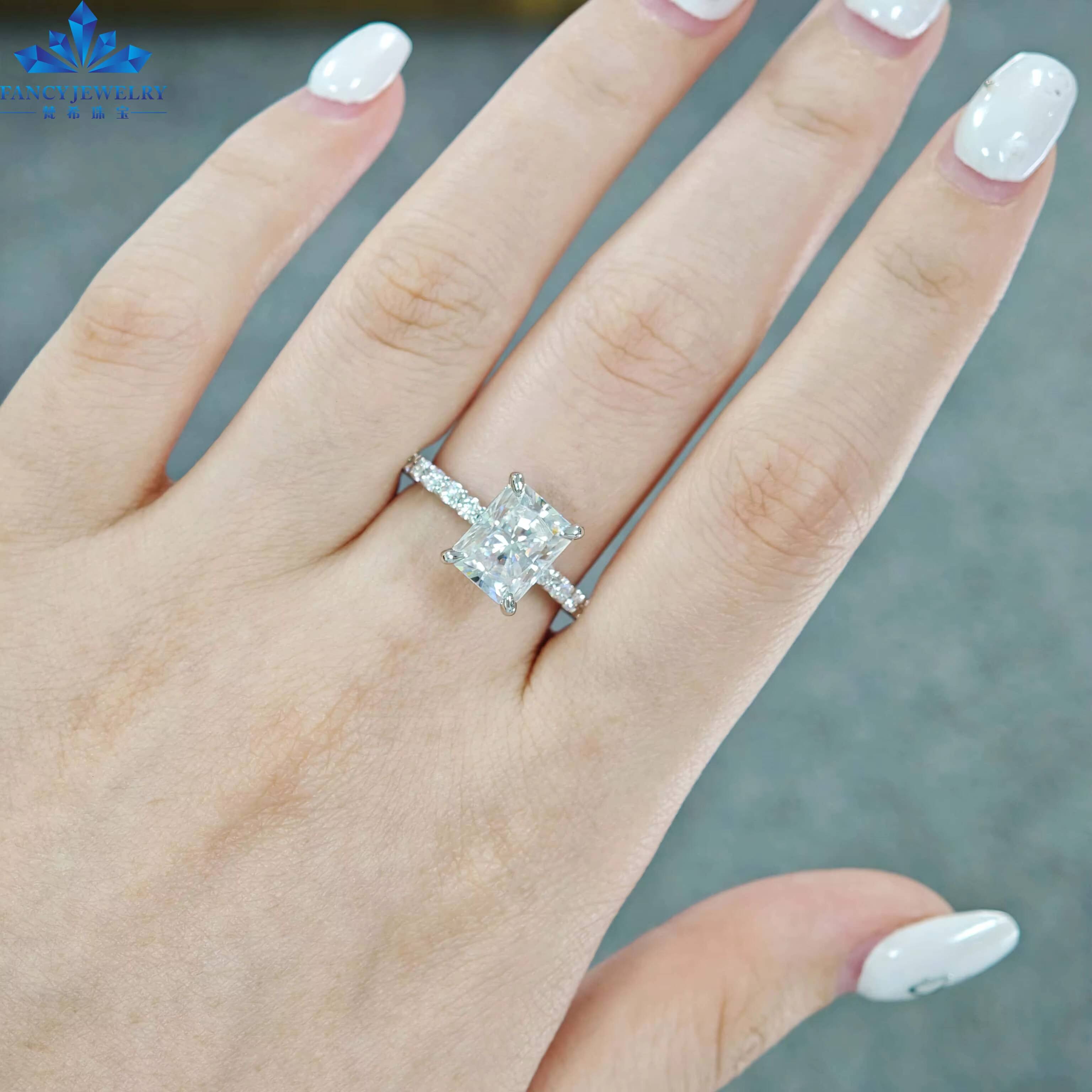 2025 Factory Wholesale 14K White Gold Engagement and Wedding Ring 3CT Radiant Cut Moissanite 18K Four Claw Prong Diamond Rings