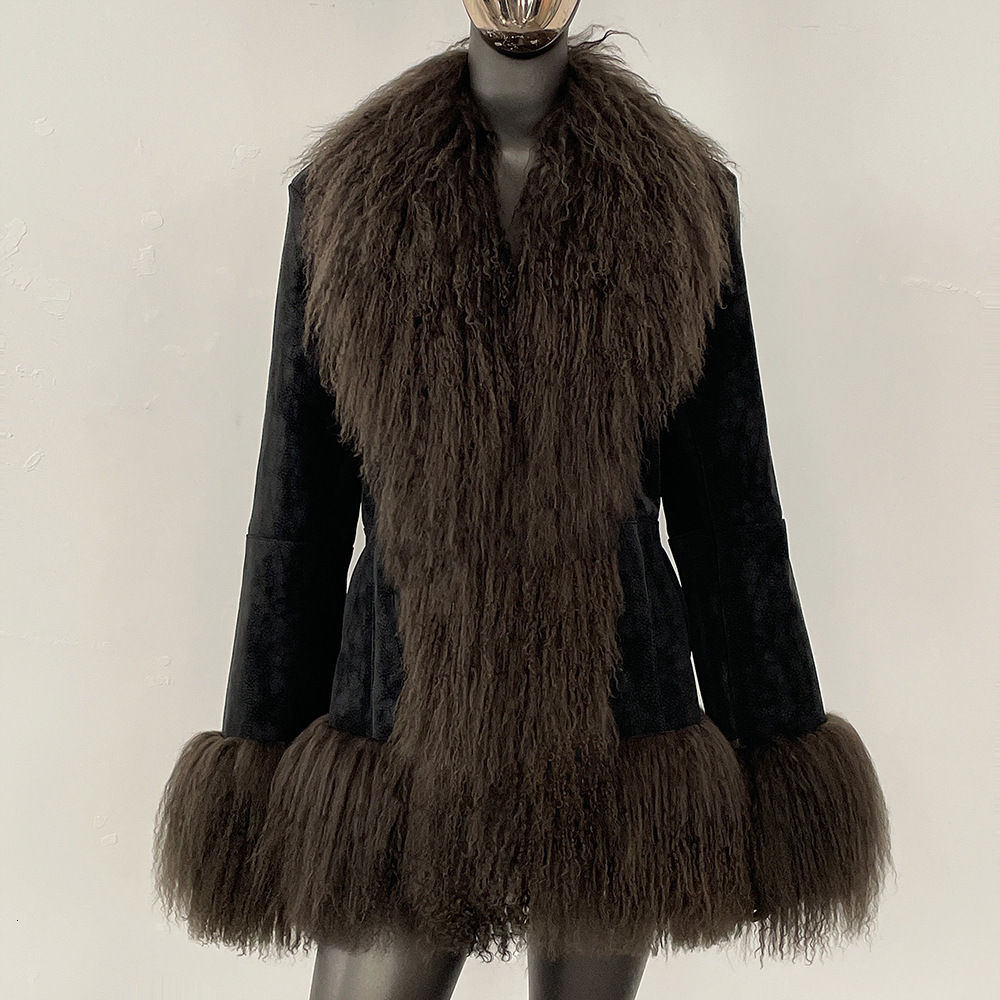 Fashion Lapel Faux Fur Patchwork Jacket Women Elegant Long Sleeves Thick Warm Coat Autumn Winter Lady Commuting Streetwear 241015 - view 4