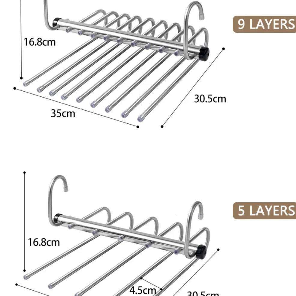 1/2pcs Folding Magic Pants Hangers,5/9Layer Stainless Steel Space Saving Clothes Rack,Jeans Trousers Scarf Organizers for Closet 26T0109