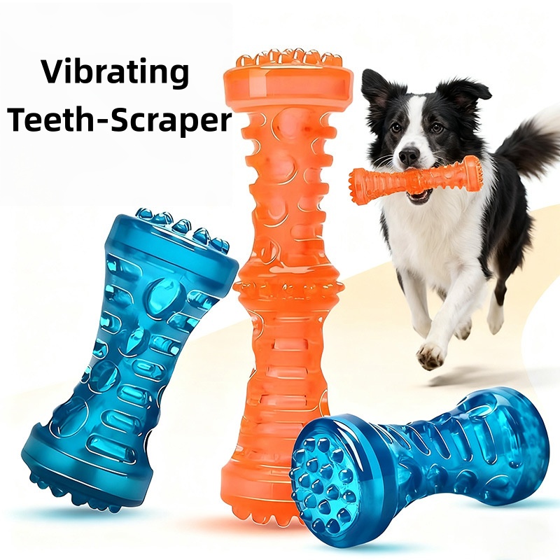 Dog Chew Toys Dog Squeaky Toy with Massage Nubs - Durable Transparent Rubber Chew Toy, Interactive Teething Toy for Medium/Large Dogs