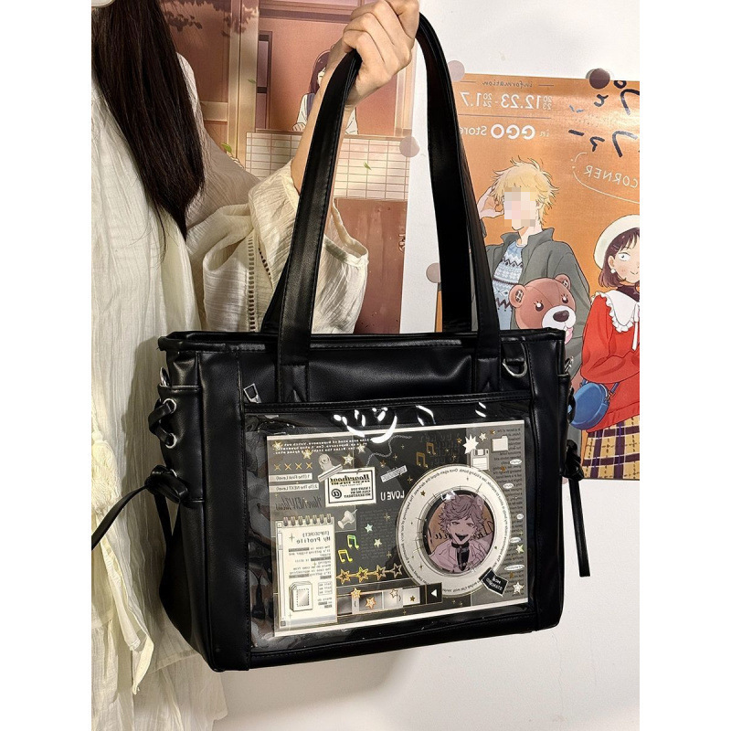 Punk Y2K Ita Bag Women Clear Pocket for 20cm Doll Shoulder Bag Metal Skull Chain Lolita Totes Bag Harajuku Style Girls Handbags