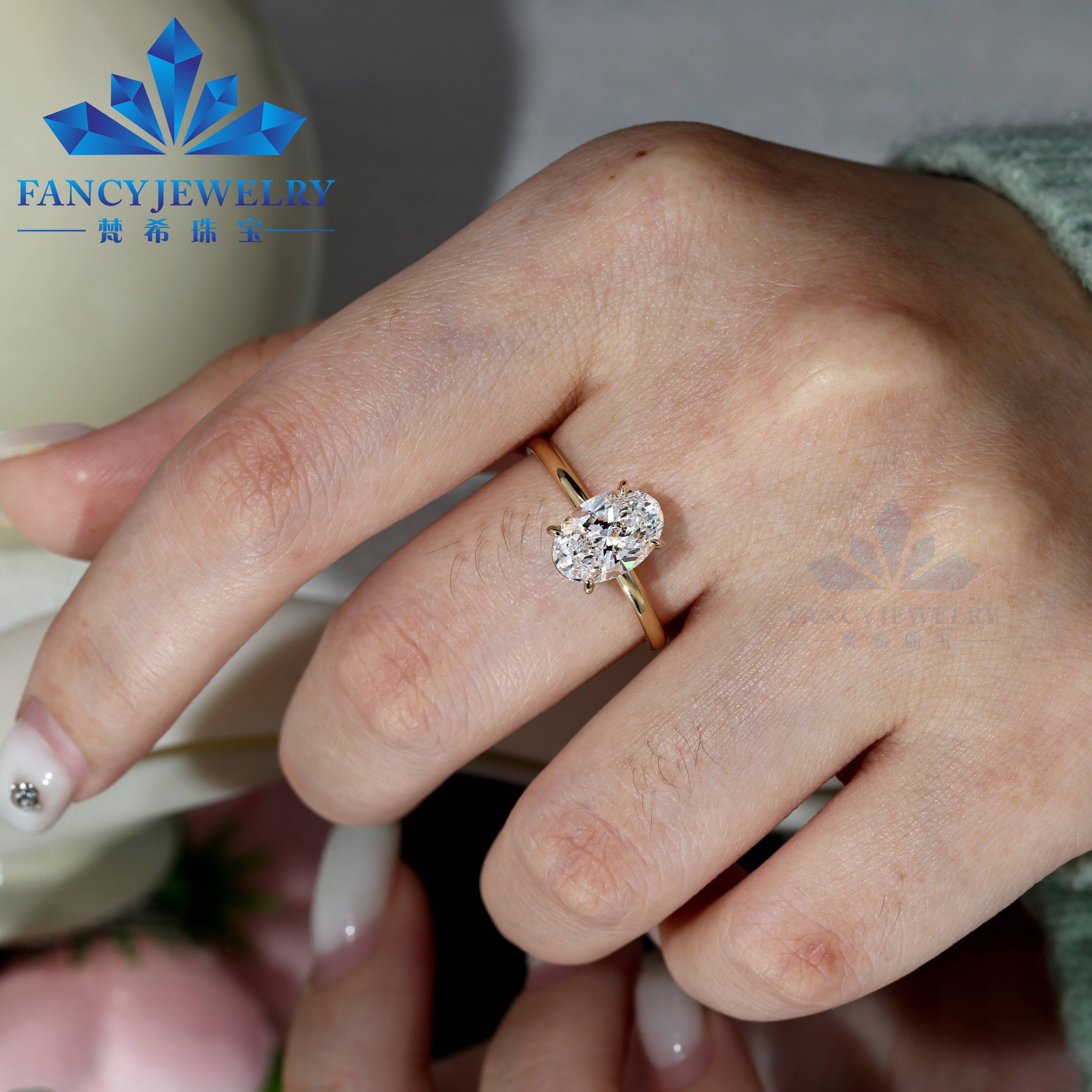 14K 18K Solid Gold Jewelry Solitaire Ring Oval Cut Lab Grown Diamond IGI Certified Fine Rings Wedding Engagement Rings for Women