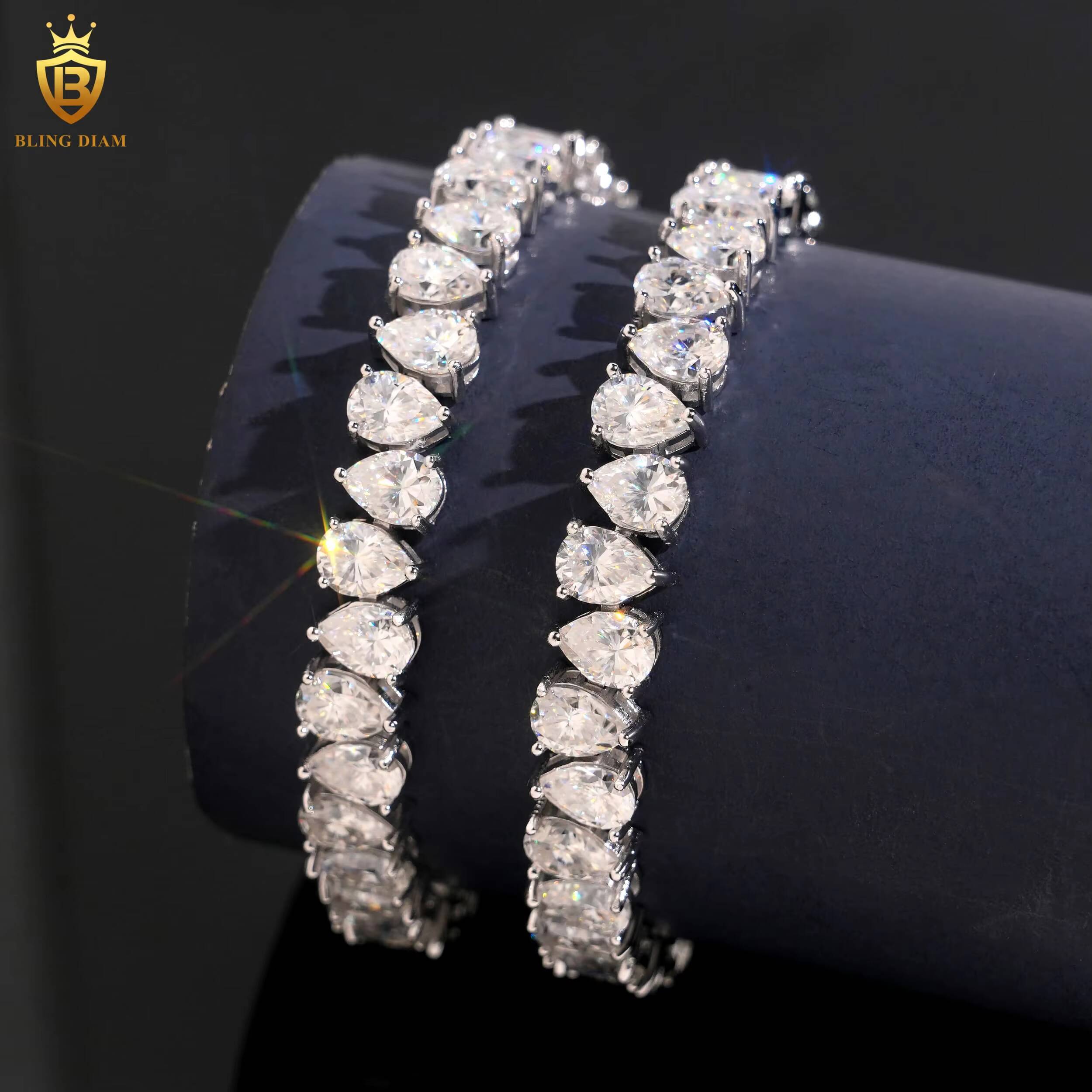 Hot Sale VVS Moissanite Tennis Chain Bracelet 925 Silver 57mm Pear Cut Moissanite Bracelet Pass Diamond test Hip Hop Bracelet - view 4