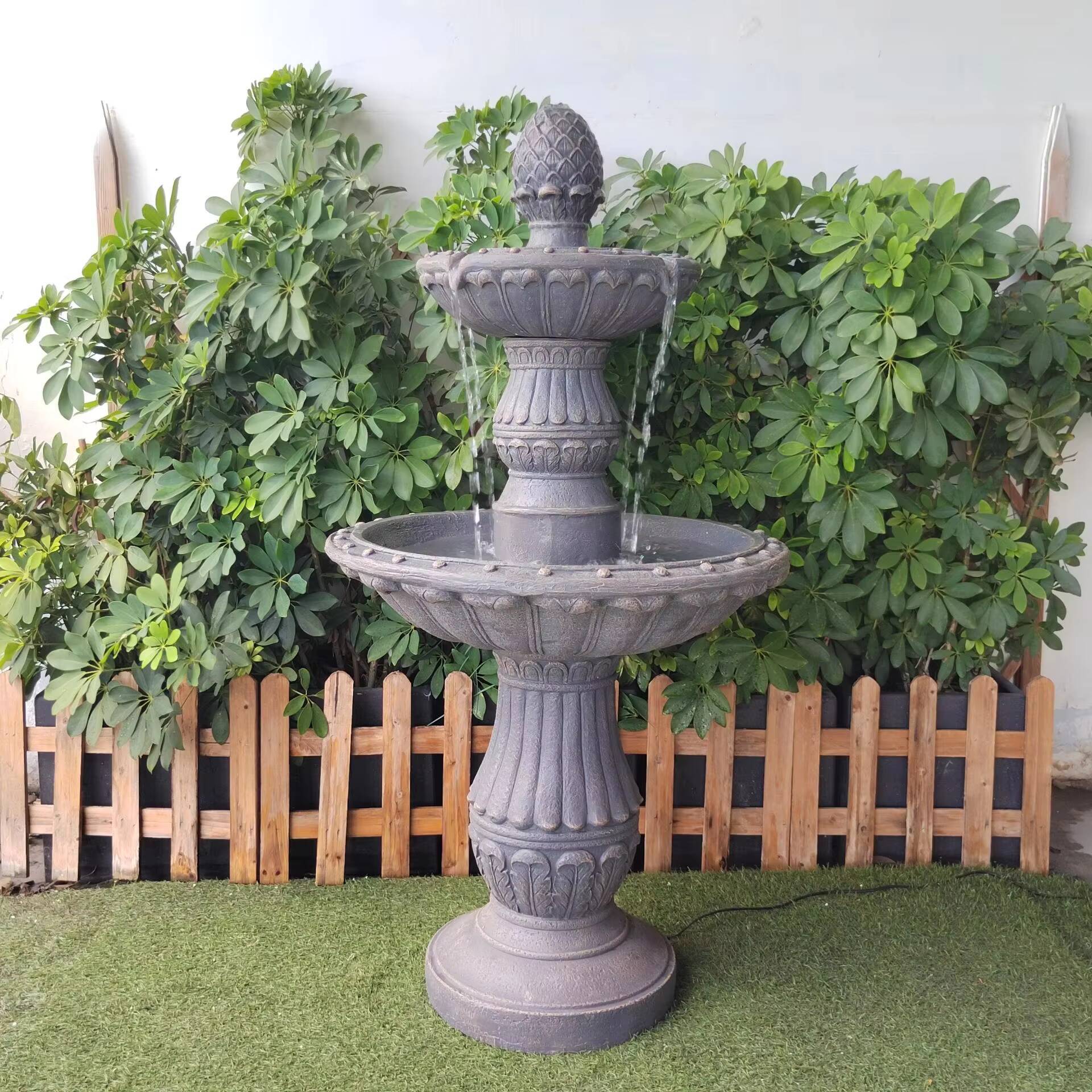 Unique Design Double Tier Water Fountain Solar Powered Outdoor Backyard Craft Ornament