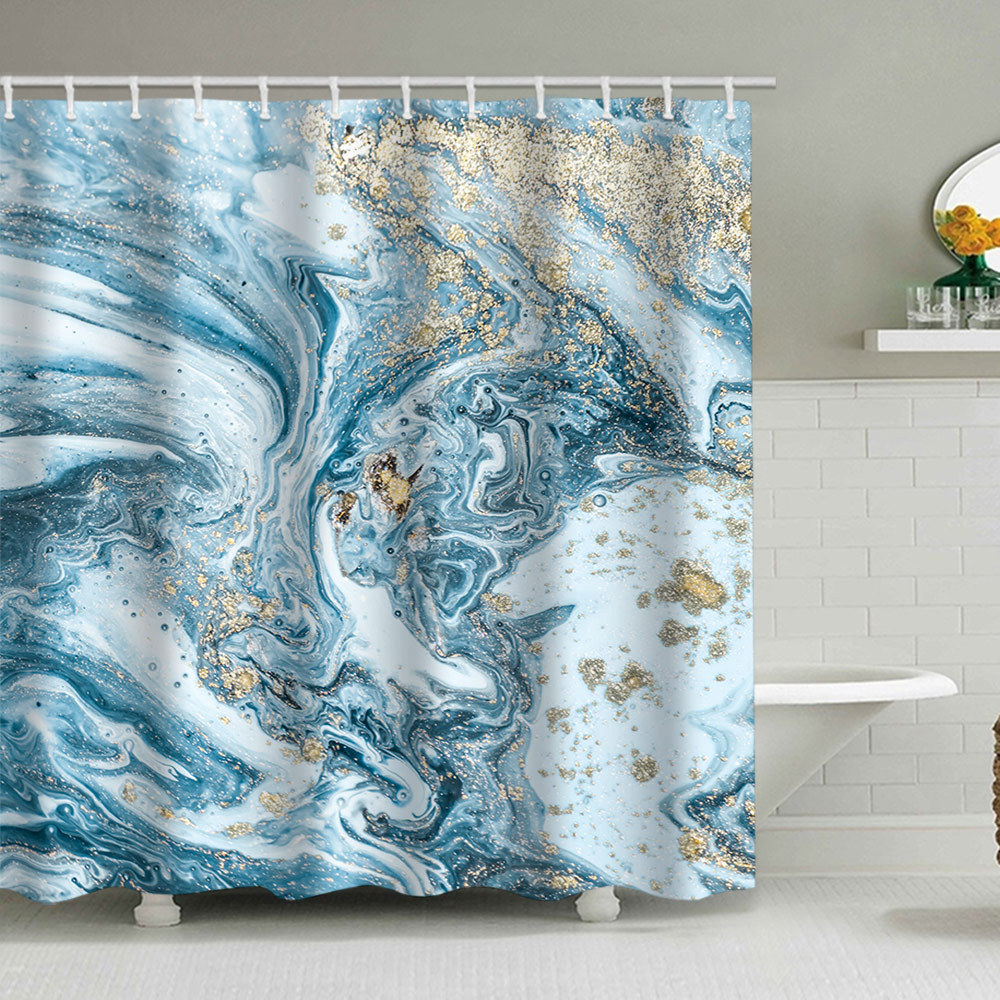 YL-38126 Marble Pattern Shower Curtain, Abstract Geometric Texture, Polyester Waterproof Shower Curtain Set with Hooks
