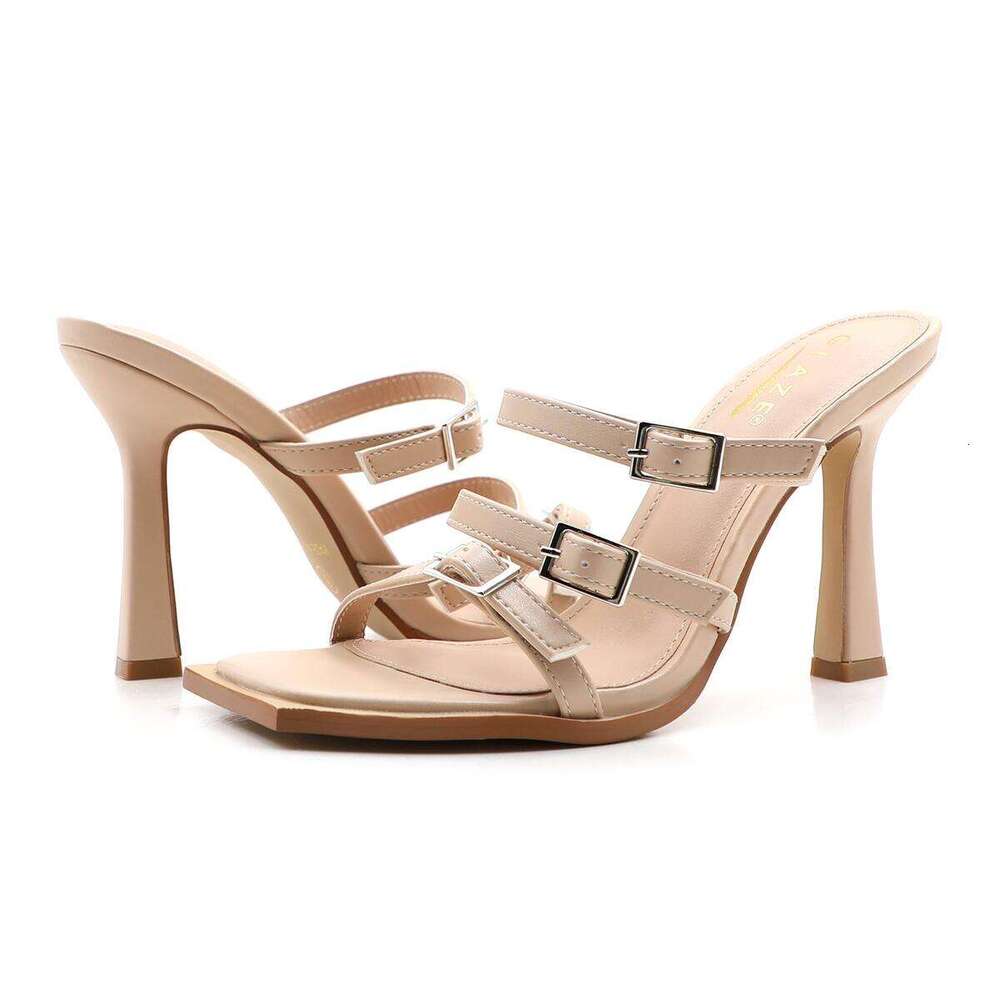Lurnyet Women's Multi-Strap Block Heel Sandals Ankle Strap Casual Party Shoes SALLY-1