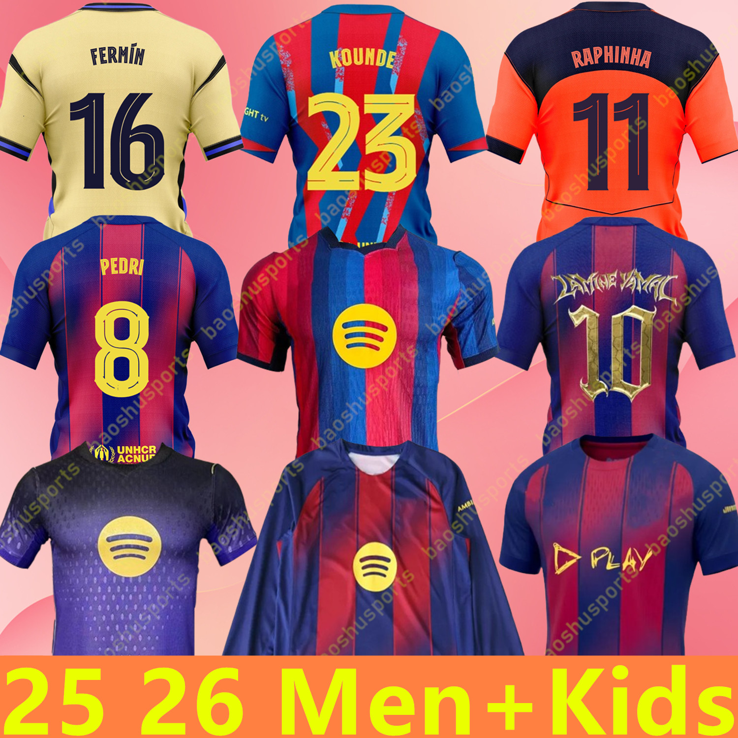 25 26 27 LAMINE YAMAL PEDRI GAVI Soccer Jersey RAPHINHA KOUNDE FERMIN Camiseta De Football Shirt OLMO BALDE F. DE JONG Barcelona 2025 2026 2027 CUBARSI Football Men Kids