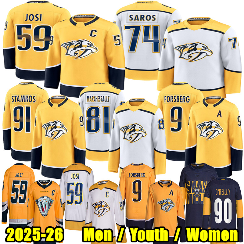 #59 Roman Josi nashville hockey jersey predator jersey #91 Steven Stamkos Ryan O’Reilly Filip Forsberg Juuse Saros Martin Matthew Wood Jonathan