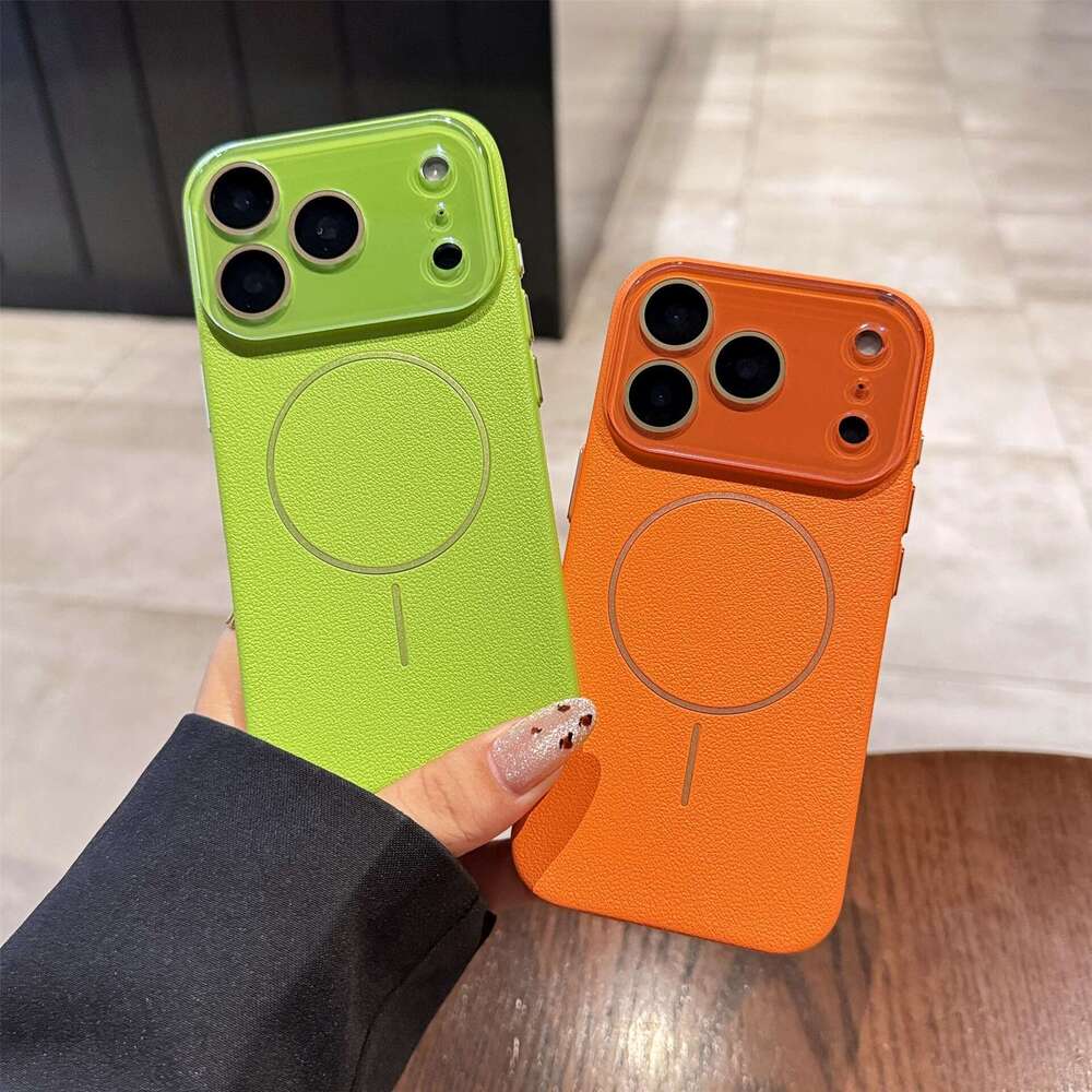 Slim Leather Texture Magnetic iPhone Case, Wireless Charging Compatible, Shockproof Protective Cover for iPhone 17 Pro Max/16 Plus/15