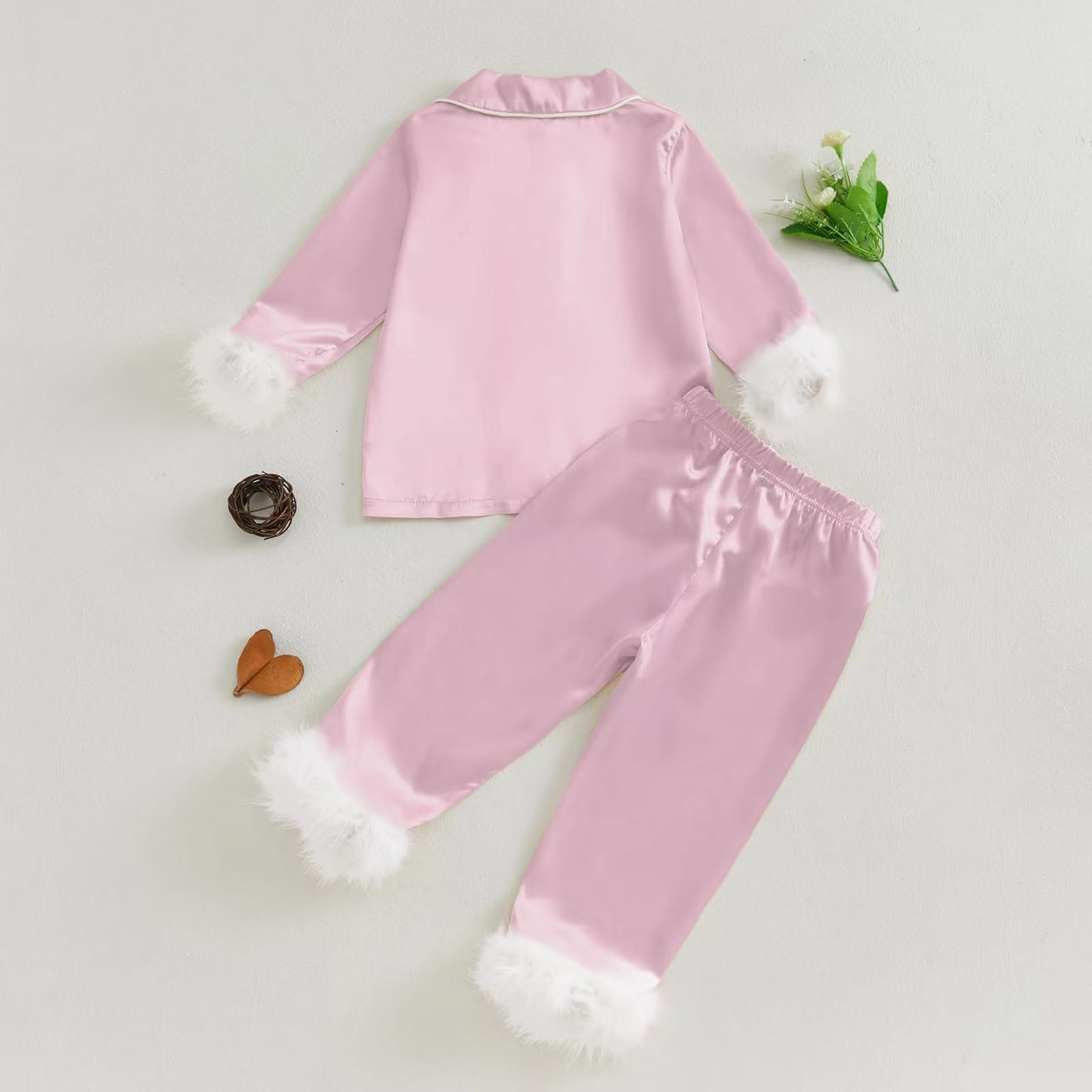 Autumn Childrens Homewear Long Sleeve Cardigan Turn-Down Collar Pajama Set for Toddlers and Young Kids 241202