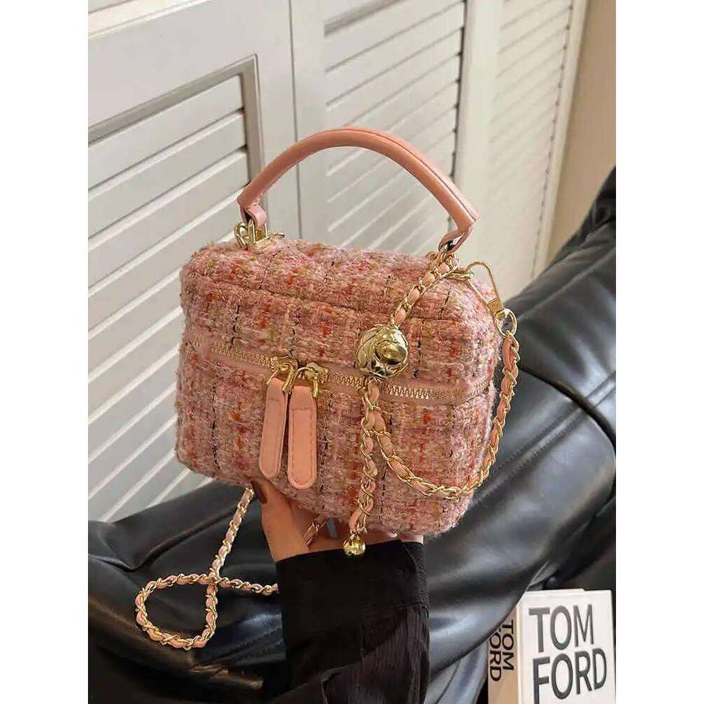 Elegant Woolen Women's Handbags New Fashion Contrast Color Design Temperament Crossbody High-grade Mini Lipstick Box Bags XJ260109