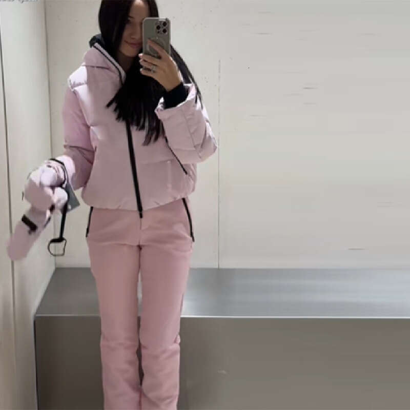 Thicken Warm Women's Skiwear Pink High Collar Hooded Cotton Padded Coats Straight Leg Zipper Pants 2026 New Winter Lady Ski Suit WKERSIY - view 8