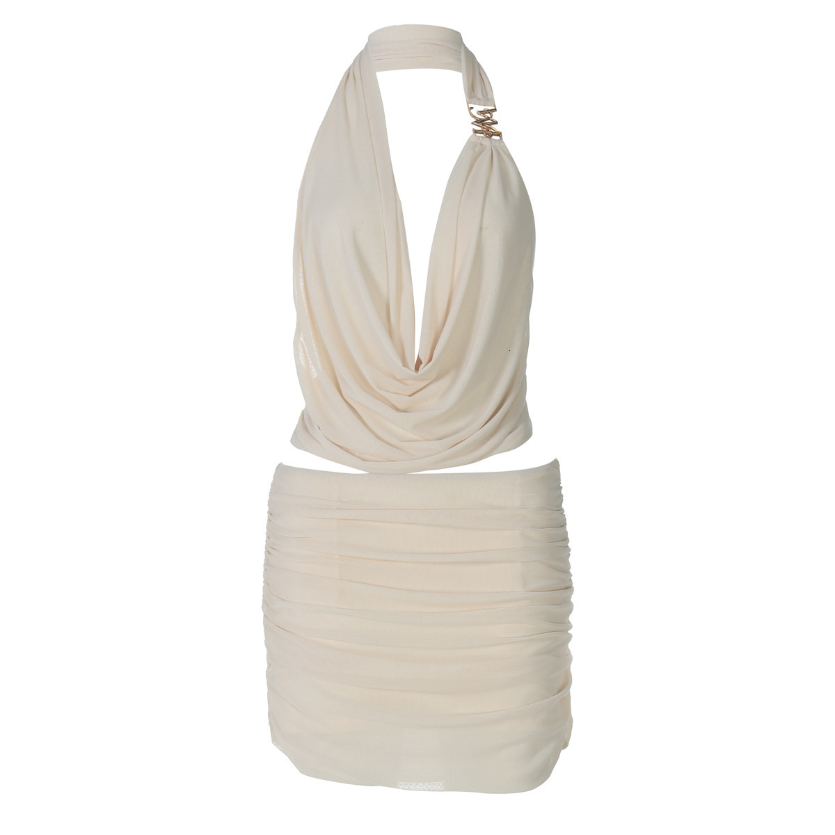 Street Style Sexy Hollow Deep V Patchwork Mesh Top Slim Fit See-through Bodycon Short Skirt Set Party Club Streetwear 241230