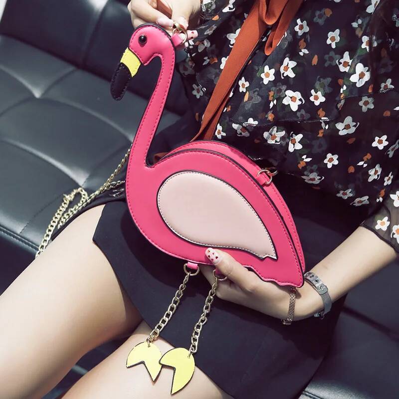Bestseller Fashion Pu leather embroidery flamingo shape casual chain purse ladies shoulder handbag women's crossbody mini messenger bag ddmybear
