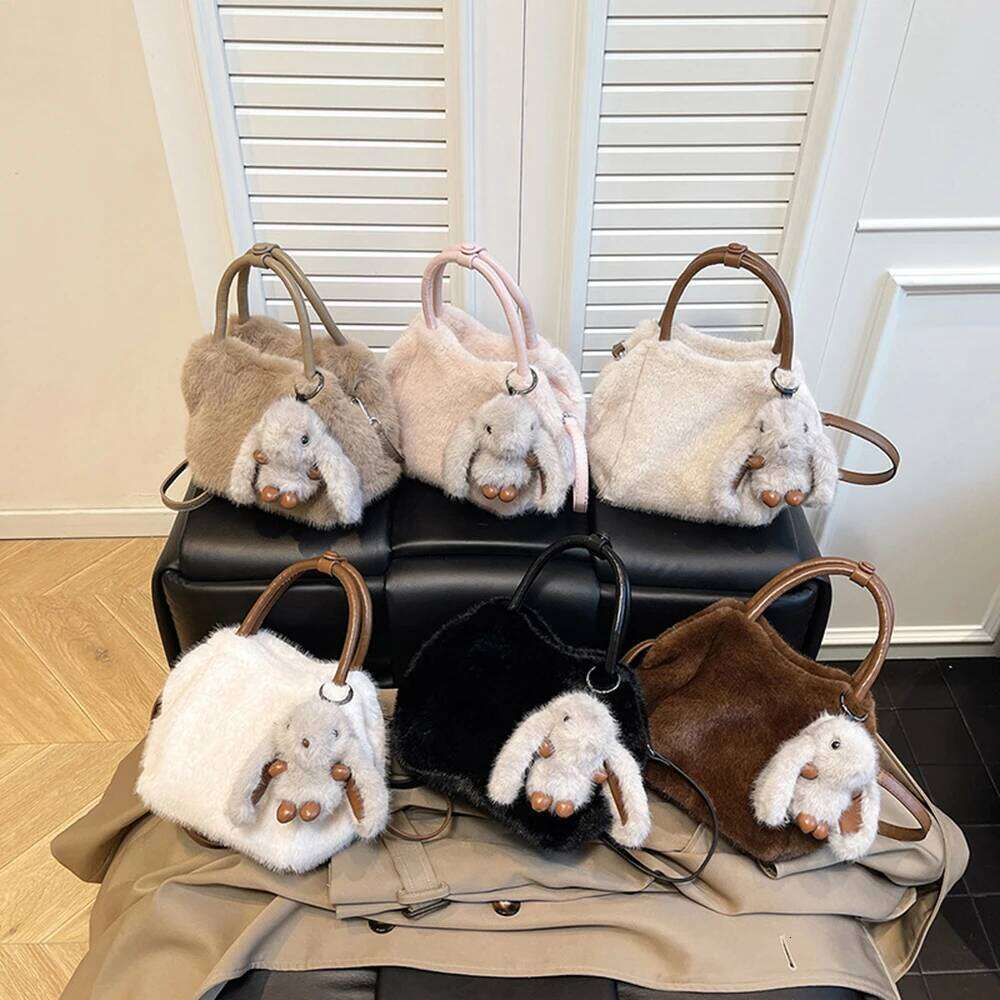 Adorable Plush Crossbody Bag Solid Color Purse Large Capacity Shoulder Tote Niche Style Creative Design Pack Women Daily Bags XJ260109