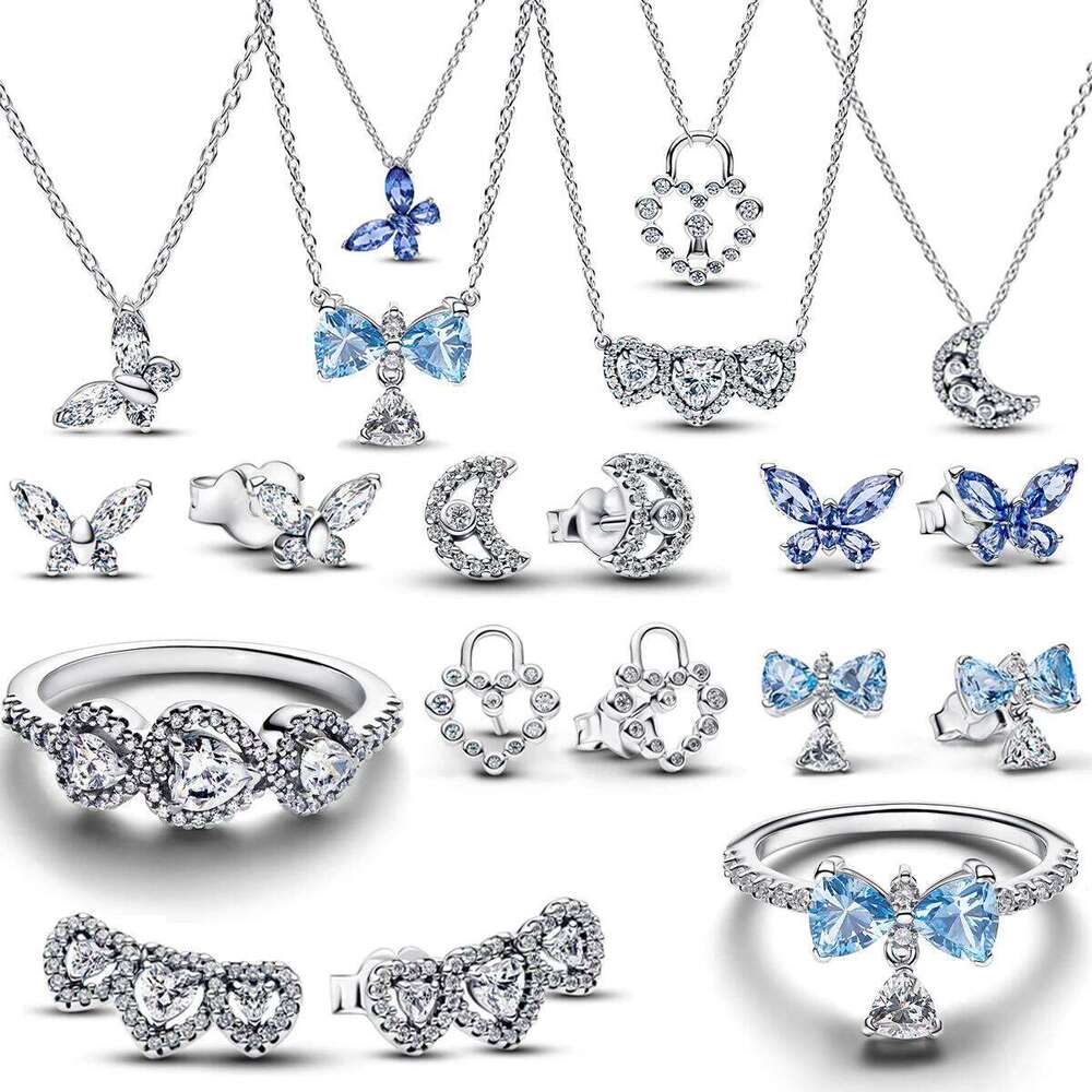 2026 New 925 Sterling Silver Charms Pendant Blue Bow Suit Bead For Women Rings Earrings Necklace DIY Bracelet Fine Jewellery Gift
