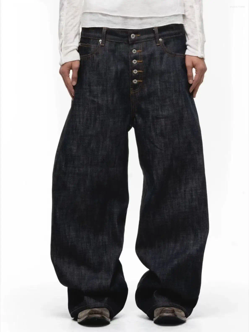 Men's Jeans MWJLPWQ Button Design Machete Denim Baggy High Street Edge Selvedge Niched Hiphop Loose Long Wide Leg Pants 12377