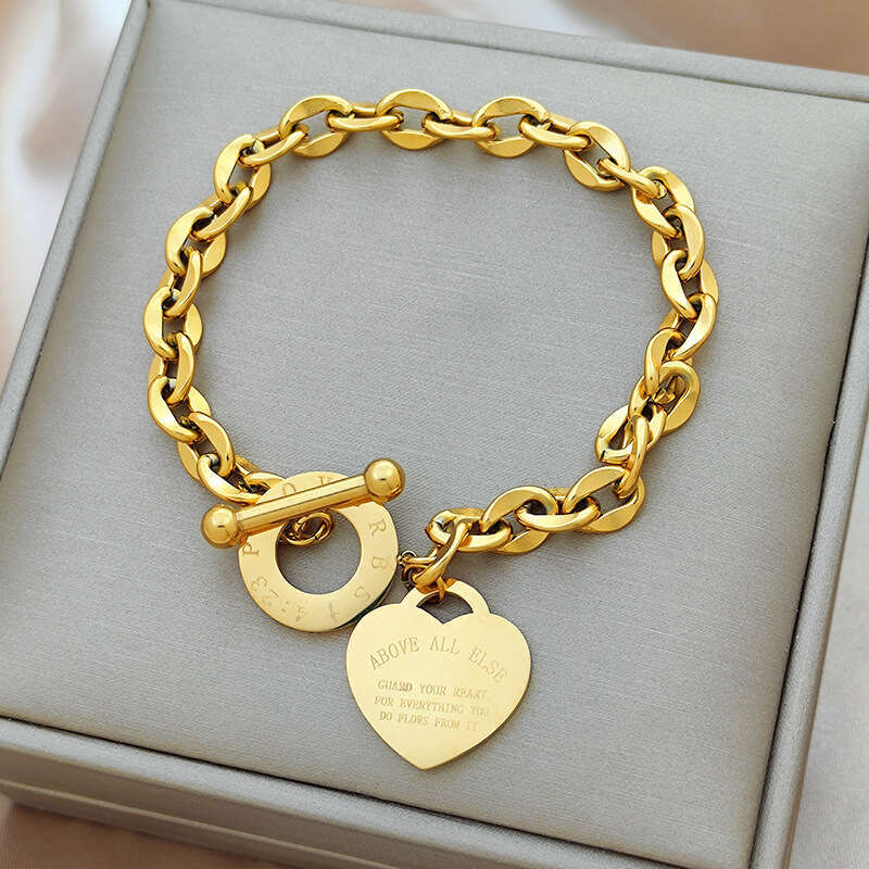 Bracelet Unisex INS Heart Stainless Steel Titanium Steel OT Buckle Personality Versatile Trendy Daily Wear Party Hand Accessories Factory Wholesale