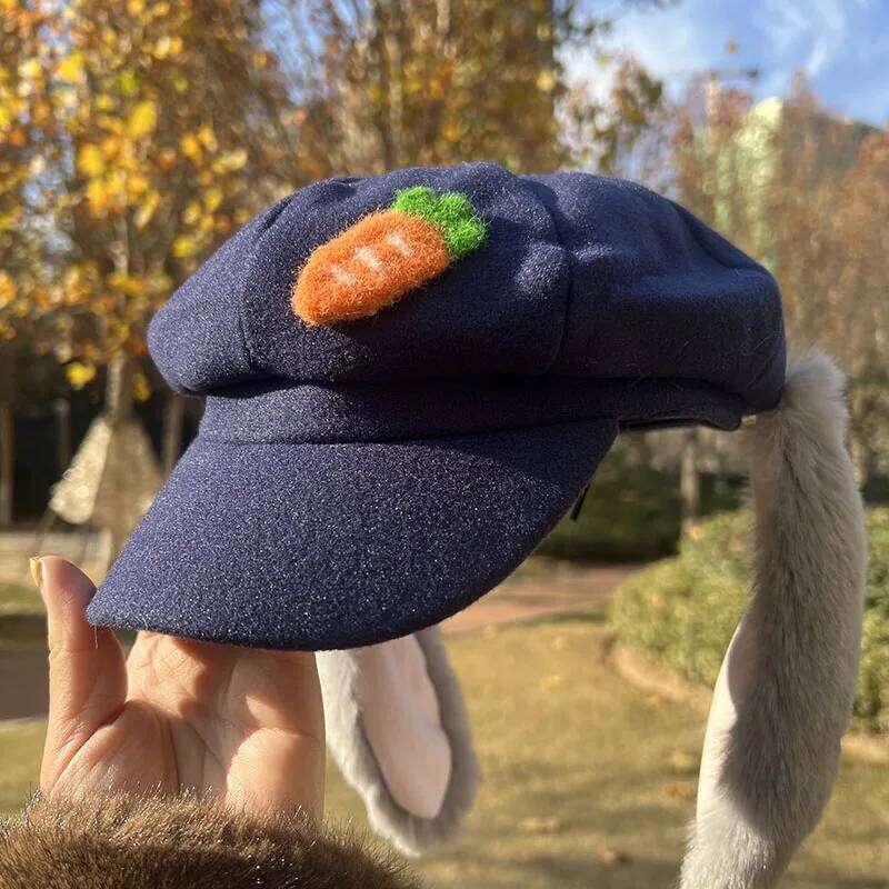 Disney Halloween Judy Rabbit Nick Fox Ears Cosplay Octagonal Big Head Circumference Accessory Cute Autumn And Winter Hat Beret XJ260109