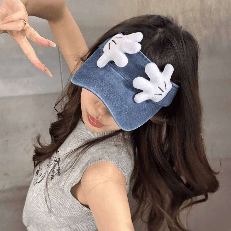 Disney Female 2025 New Cute Cartoon Mickey Little Hand Empty Top Hat Korean Version Retro Washed Denim Visor XJ260109