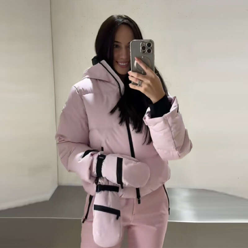 Thicken Warm Women's Skiwear Pink High Collar Hooded Cotton Padded Coats Straight Leg Zipper Pants 2026 New Winter Lady Ski Suit WKERSIY - view 6