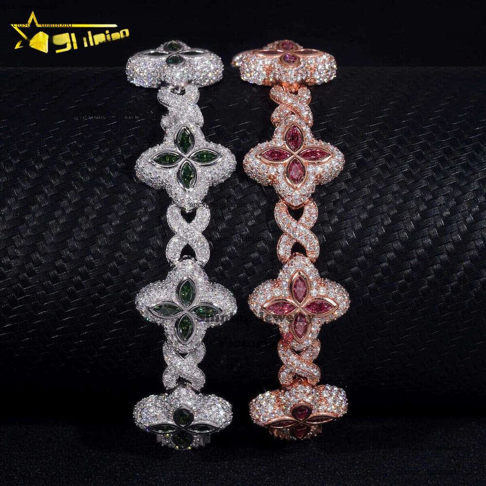 Cheapest Price Custom Iced Out Luxury Rapper Men Jewelry Hip Hop VVS1 Moissanite Diamond Clover Cuban Bracelet b1