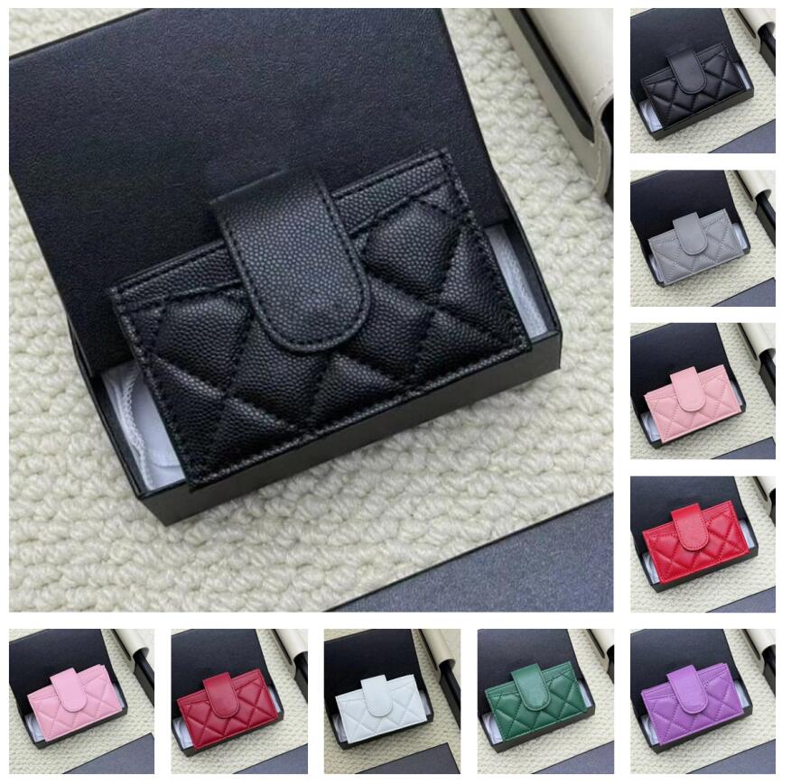 Luxury Designer Caviar Card Holder Leather Purse Fashion Womens Purses Mens Key Ring Credit Cards Wallet Bag Travel Documents Passport Holders with box card AT600