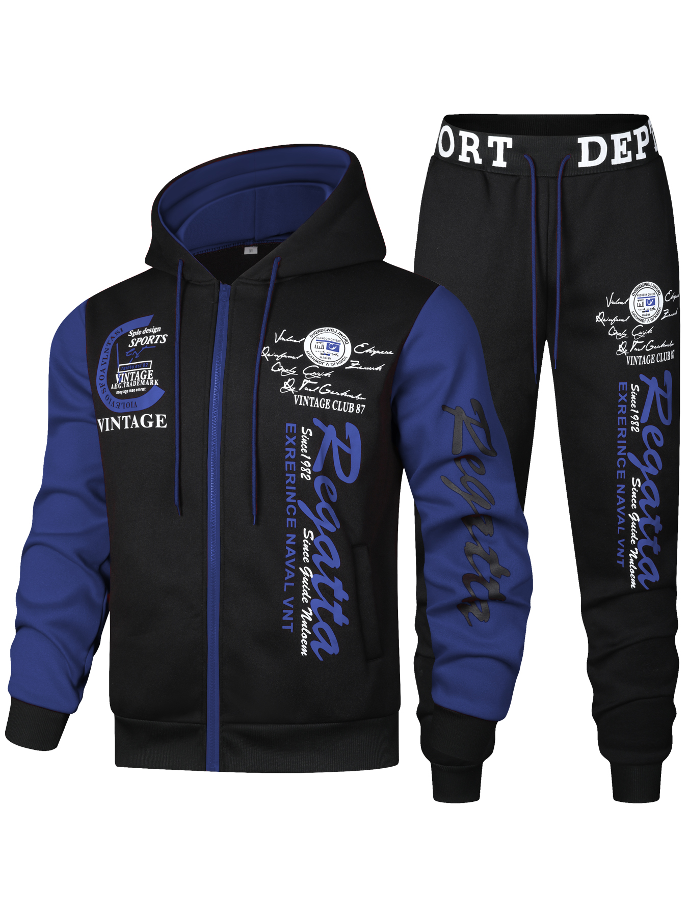 Men's R-Print 2-Piece Tracksuit - Vintage Sports Hoodie and Jogger Pants Set