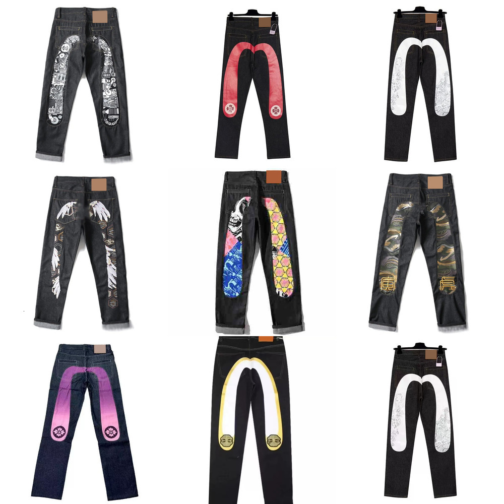 Mens Japanese Fashion evisuly jeans with Embroidery evi jeans Men Retro mens Trousers Hipster Style Slim Fit Straight Leg Denim Jeans Pants for Casual Wear size S/XXL