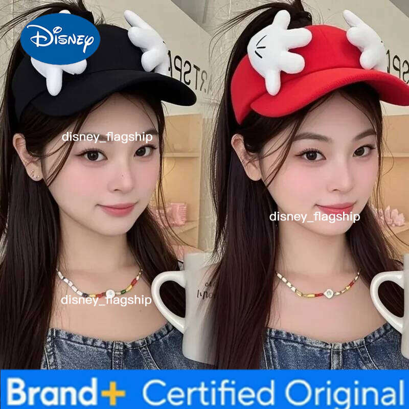 Disney Disney Cartoon Cute Two-Tone Mickey Minnie Bowknot Visor Sun Work Cap Make Fashionable Portable Travel Leisure Hat Girl Gift XJ260109