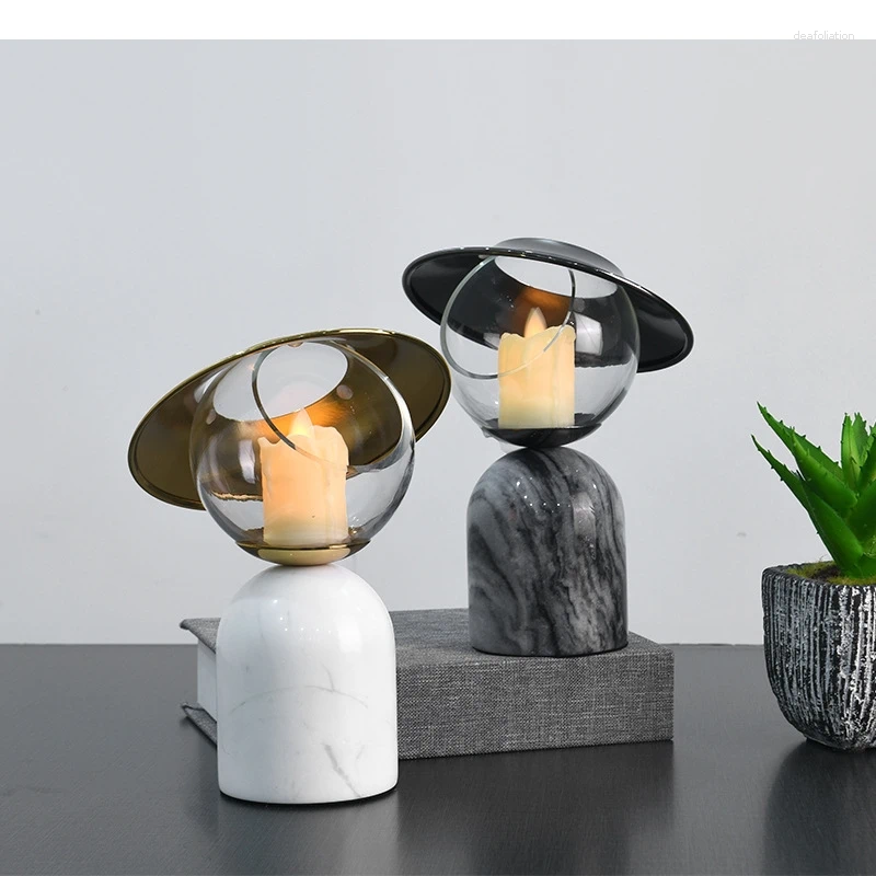 Candle Holders Marble Candlestick Candelabrum Planet Flying Saucer Cartoon Crafts Tabletop Ornament Home Decoration Accessories XJ260305
