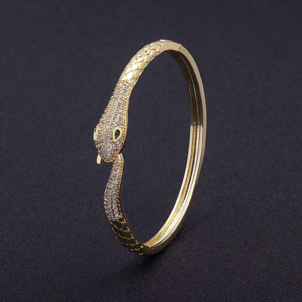 Jewellery Bangle Copper Cubic Zircon Adjustable Snake Cuff for Wedding Party and Formal Occasion Fine Jewelry Gift High Quality Textured Finish
