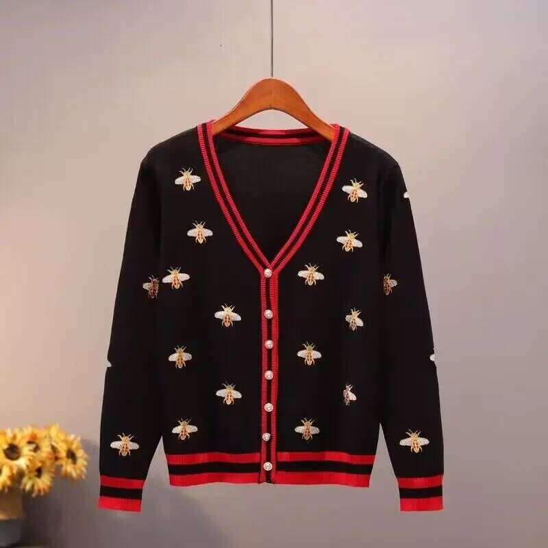 Autumn Loose Embroidered Knitted Designer Fashion Cardigan Women Cotton Handmade Sweaters Y2k Winter Beige Cardigans