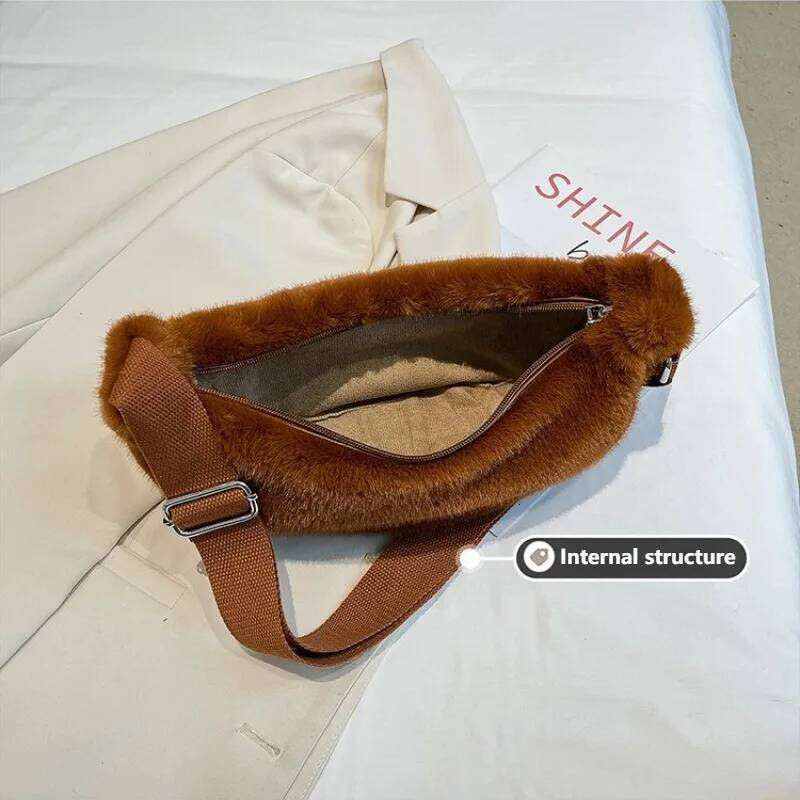 Autumn/Winter Women's Fuzzy Casual Versatile Shoulder Stylish Lightweight Crossbody Bag Fur-Trimmed Dumpling-Shaped Bags XJ260109