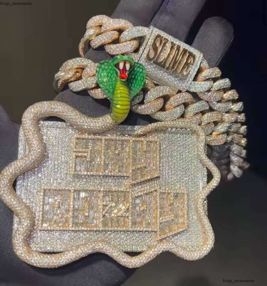 Iced Out Hip Hop VVS Men's Fine Jewelry Sterling Silver 18K Gold Plated 3D Moissanite Pendant