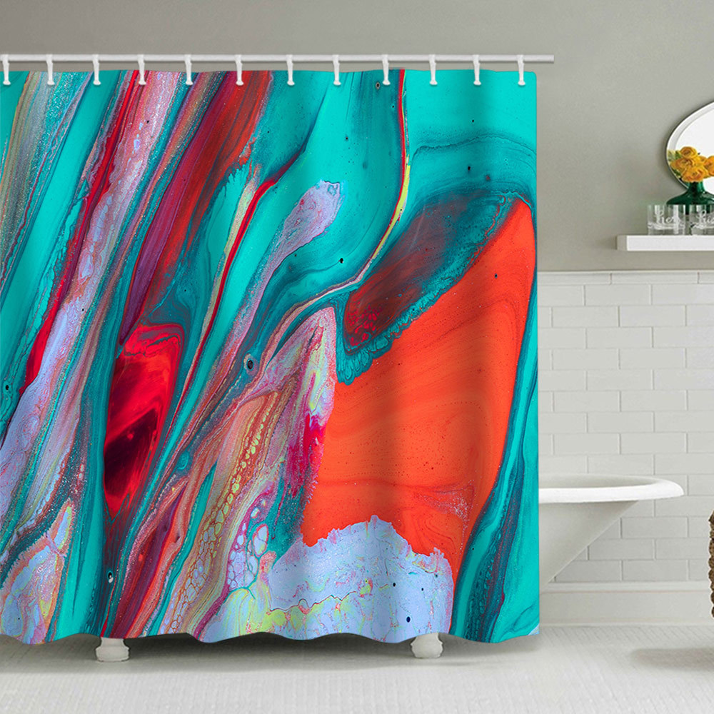 YL-38128 Marble Pattern Shower Curtain, Abstract Geometric Texture, Polyester Waterproof Shower Curtain Set with Hooks