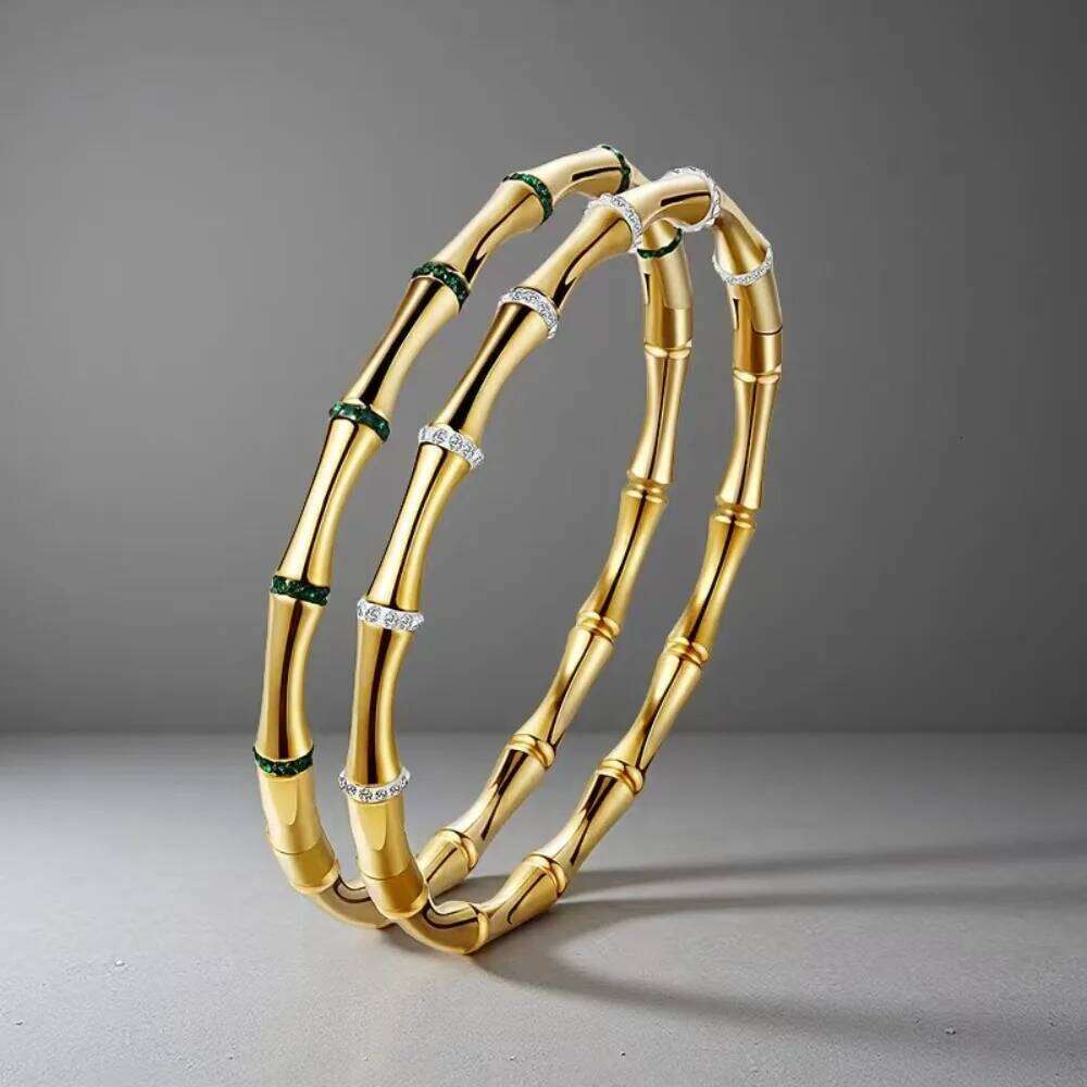 Jewellery Bangle Fine Jewellery Gold Plated Stainless Steel Micro Inlaid Cubic Zirconia Circle Bamboo Joint for Daily Wear and Special Occasion Durabl