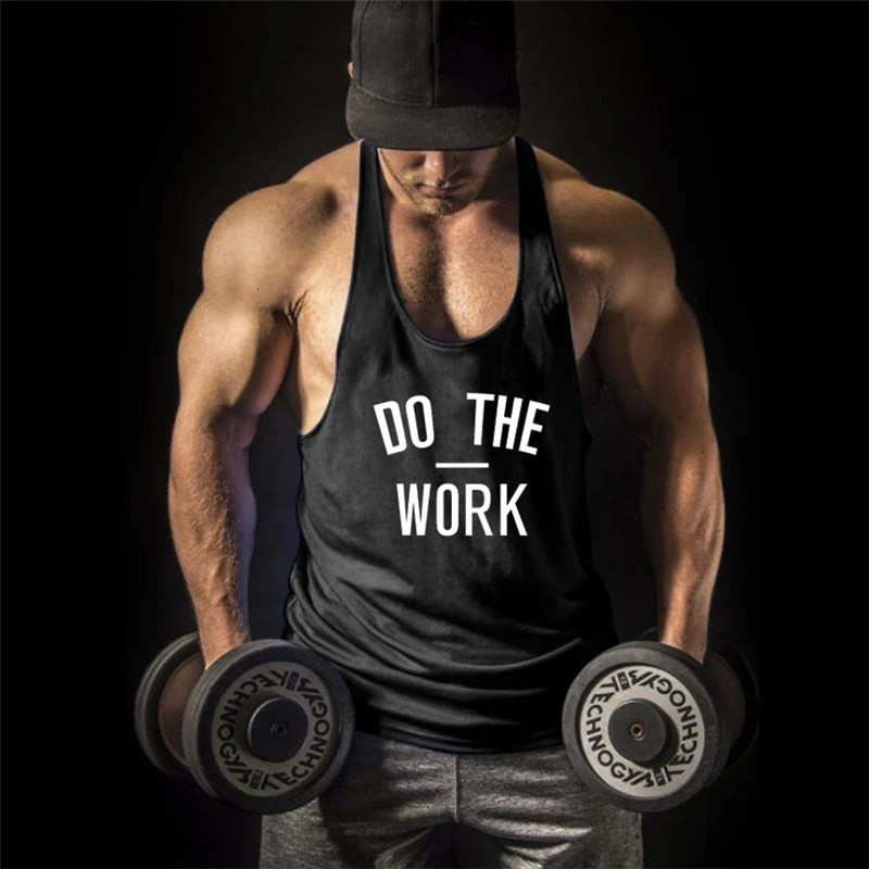 DO THE WORK Profession Bodybuilding Stringer Singlets Mens Cotton Y Back Gym Tank Tops Breathable Fitness Sleeveless Shirt 260108