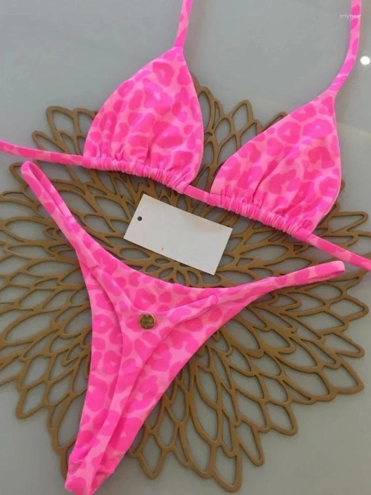 Women's Swimwear Summer Print Sexy Bikini Sets Halter Lace-up Tops Thongs Beach Style Bathing Suit Y2k Swimsuits Women Beachwear Fashion