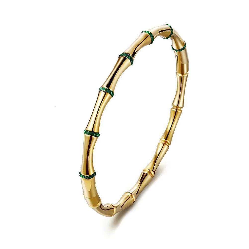 Jewellery Bangle Fine Jewellery Gold Plated Stainless Steel Micro Inlaid Cubic Zirconia Circle Bamboo Joint for Daily Wear and Special Occasion Durabl