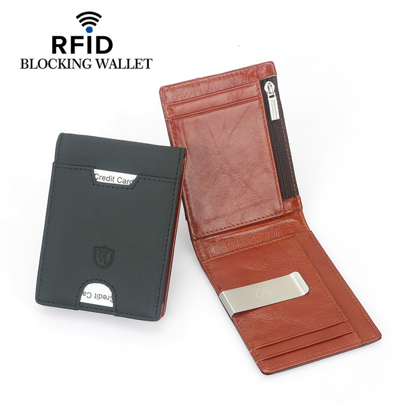 Genuine Leather Mens Wallet With Coin Pocket Credit Card Holder Purse For Man Portable Bifold Clamp Male Money Bag Metal Clip ddmynov