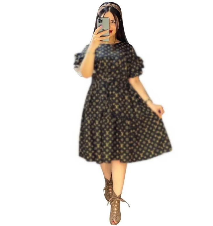 Designer brand women's casual dress summer new letter printed short sleeved top large swing skirt women's dress