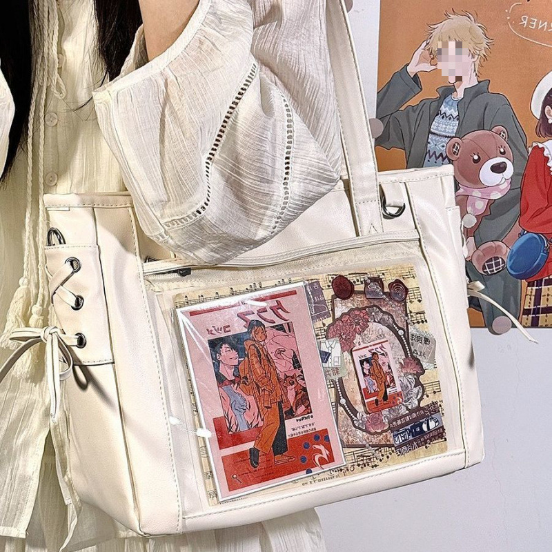 Punk Y2K Ita Bag Women Clear Pocket for 20cm Doll Shoulder Bag Metal Skull Chain Lolita Totes Bag Harajuku Style Girls Handbags