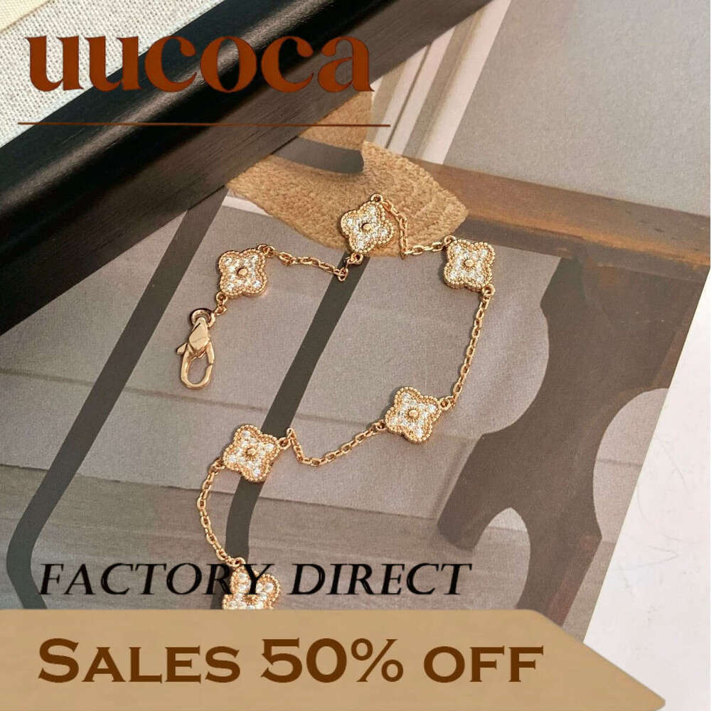 Bracelet for Women French Niche High-End Four-Leaf Clover Full Diamond Small Rose Mini V Gold Daily Wear Party Hand Jewelry Factory Wholesale Free Shi