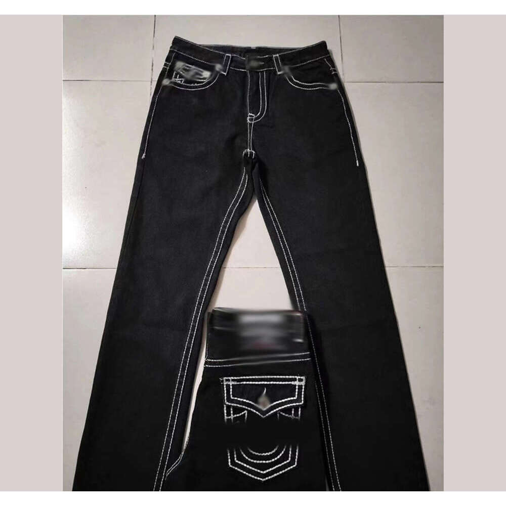 True Religionly Jeans Men's Jeans Streetwear Polar Big Boy Y2k Harajuku Hip Hop Cartoon Embroidery Retro Blue Baggy Pants Mens Womens Wide Leg Trouser 438